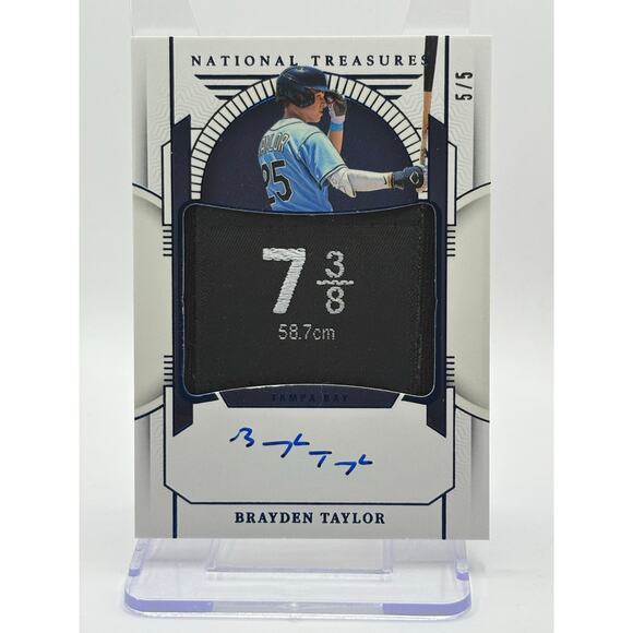 2024 National Treasures Brayden Taylor Hat Laundry Tag Patch Auto 5/5 SSP Rays - Picture 1 of 2
